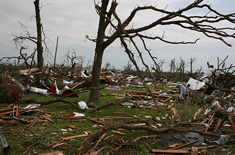 The most severe damage caused by the EF5 tornado that struck Joplin, Mo., on May 22, 2011, occurred on flat terrain or when the tornado was moving uphill. 